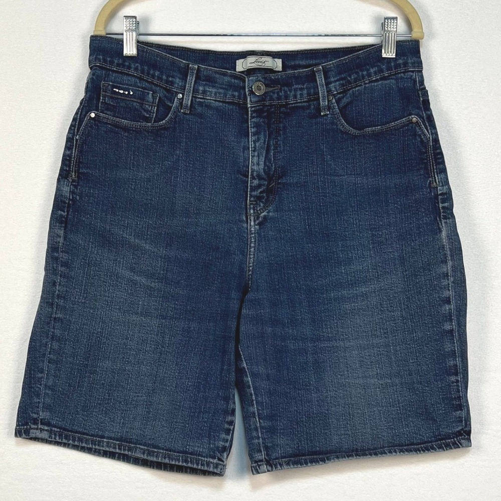 Levi Blue Denim Shorts Women 16 Mid Rise Stretch Bermuda Casual Summer - Picture 3 of 13